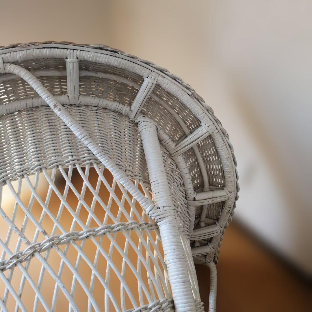 B ホワイトラタン編み込み椅子　籐家具