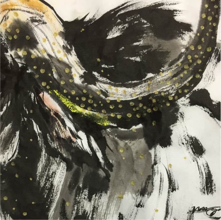 水牛、和紙33cm 24cm, 墨