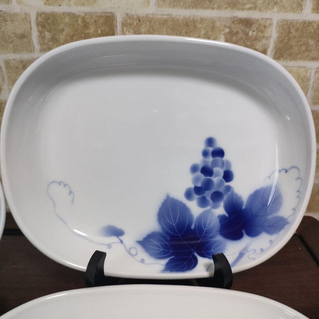 マロン有田焼 深川製磁 ブルーワイナリー しのぎ深小皿2枚＆楕円皿2枚