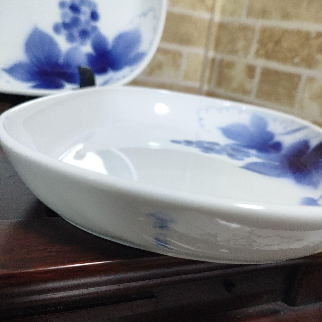 マロン有田焼 深川製磁 ブルーワイナリー しのぎ深小皿2枚＆楕円皿2枚