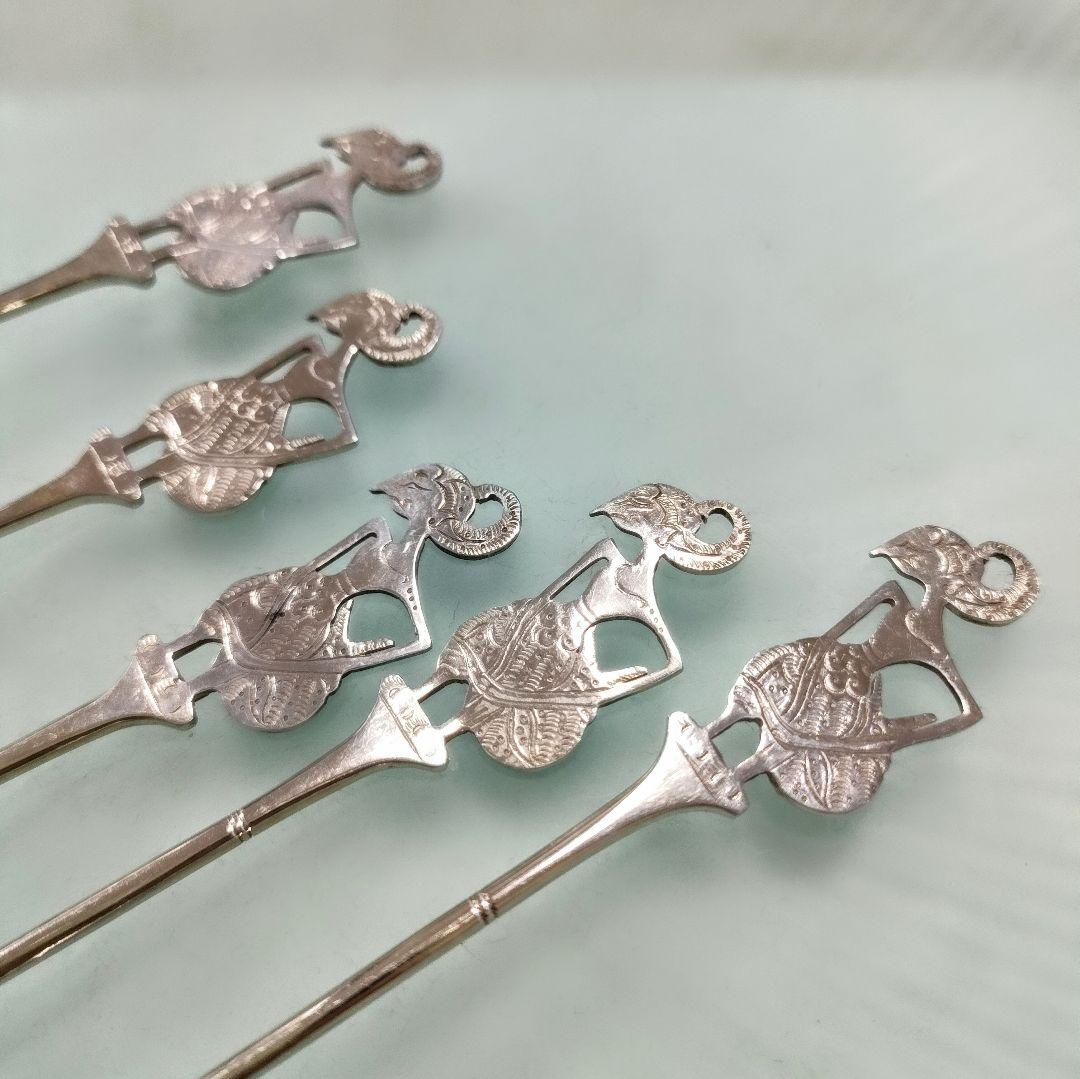 5698#1222　DELUXE/ヴィンテージインドネシア銀製800スプーン5本