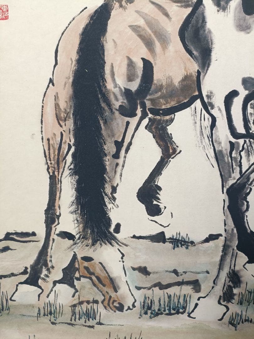 【徐悲鸿】双骏图 中国画 掛け軸 水墨画 和室 玄関 茶室 壁掛け 美術品