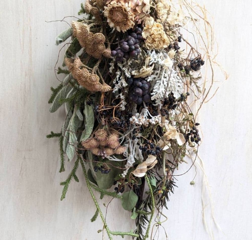 専用＊迎春2026＊アーティチョーク&ティヌス　水引鶴付スワッグ(ドライ)