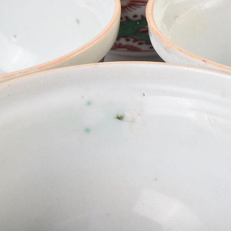 中国　南京赤絵　梅文　煎茶碗　五客　時代箱　V　R9030