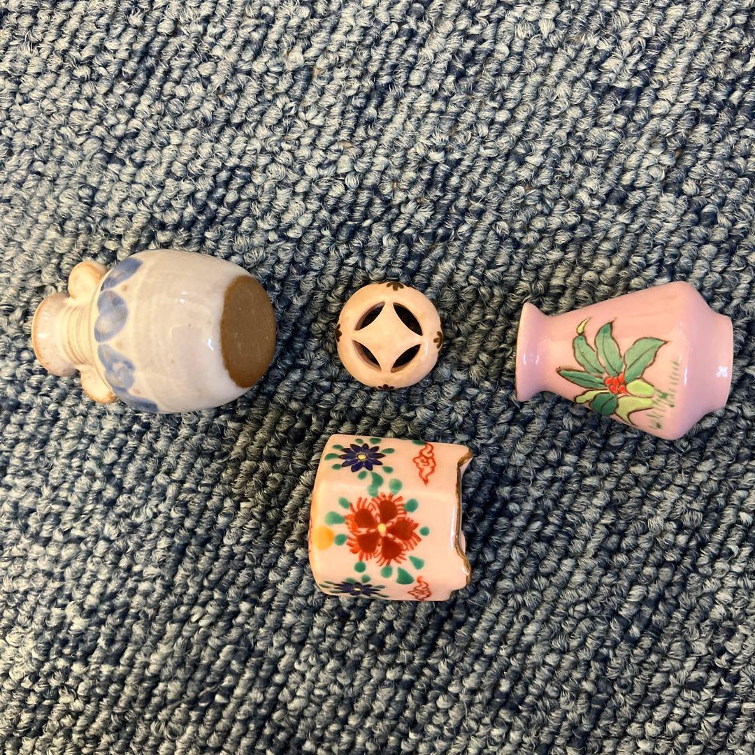 40.【九谷焼 雄山】ミニチュア　香炉 花瓶型　（陶器製）置物　3点セット