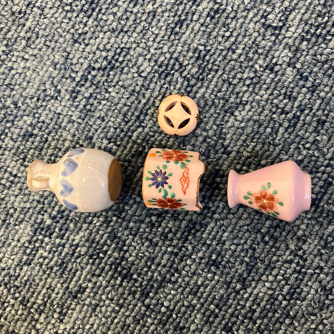 40.【九谷焼 雄山】ミニチュア　香炉 花瓶型　（陶器製）置物　3点セット