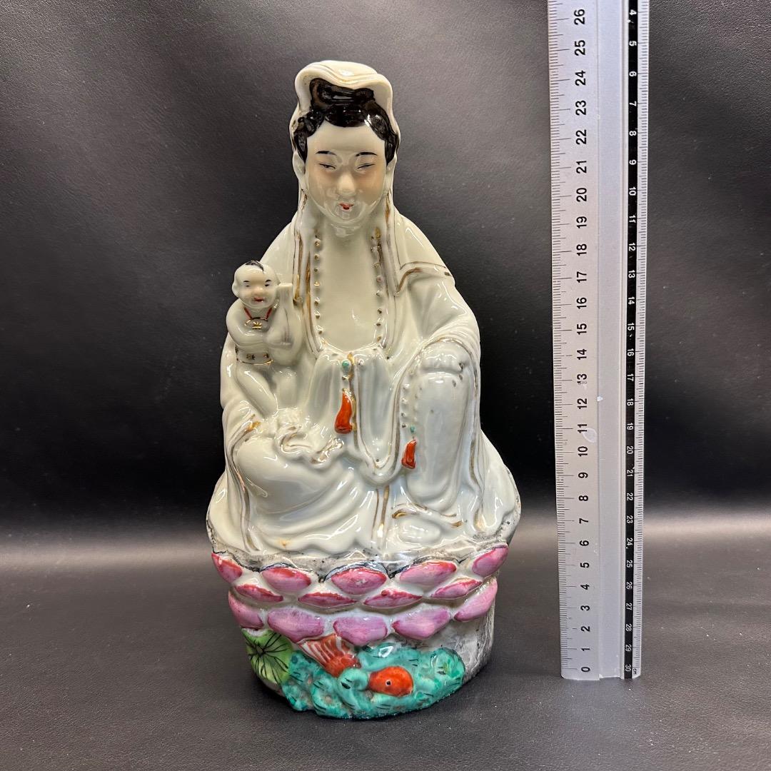 ♡Ec右1012 中国九江人形 子安観音菩薩 中国美術 ヴィンテージ 仏教
