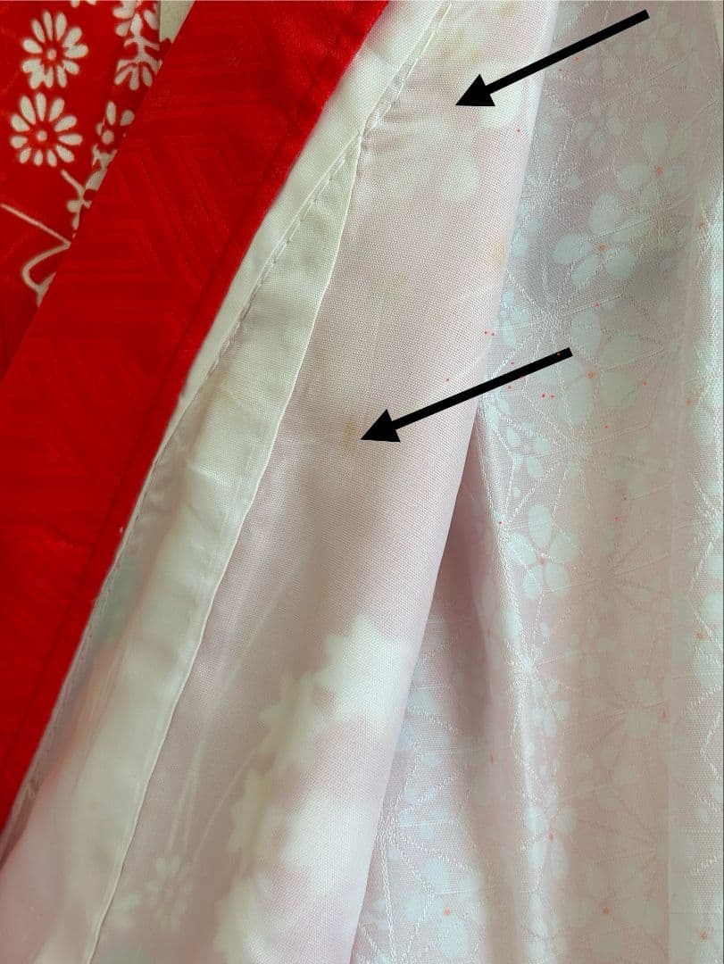 セット　七五三　３歳女の子　きもの　被布　長襦袢付　赤花柄　小物　7052