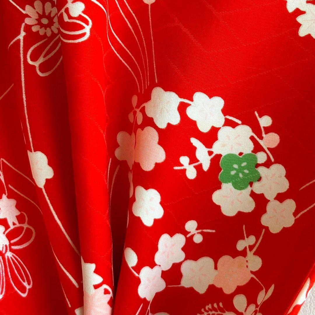 セット　七五三　３歳女の子　きもの　被布　長襦袢付　赤花柄　小物　7052