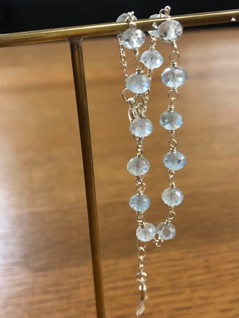 No.2078★SV925天然石￼￼アクアマリンのブレスレット