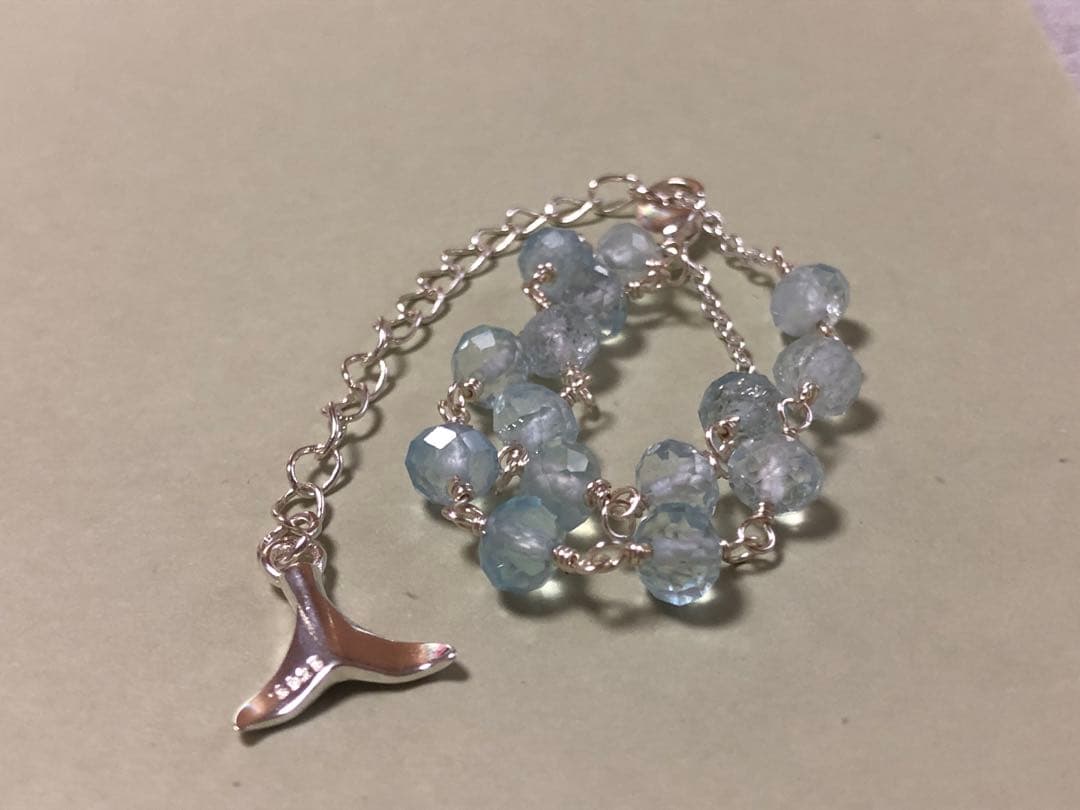 No.2078★SV925天然石￼￼アクアマリンのブレスレット