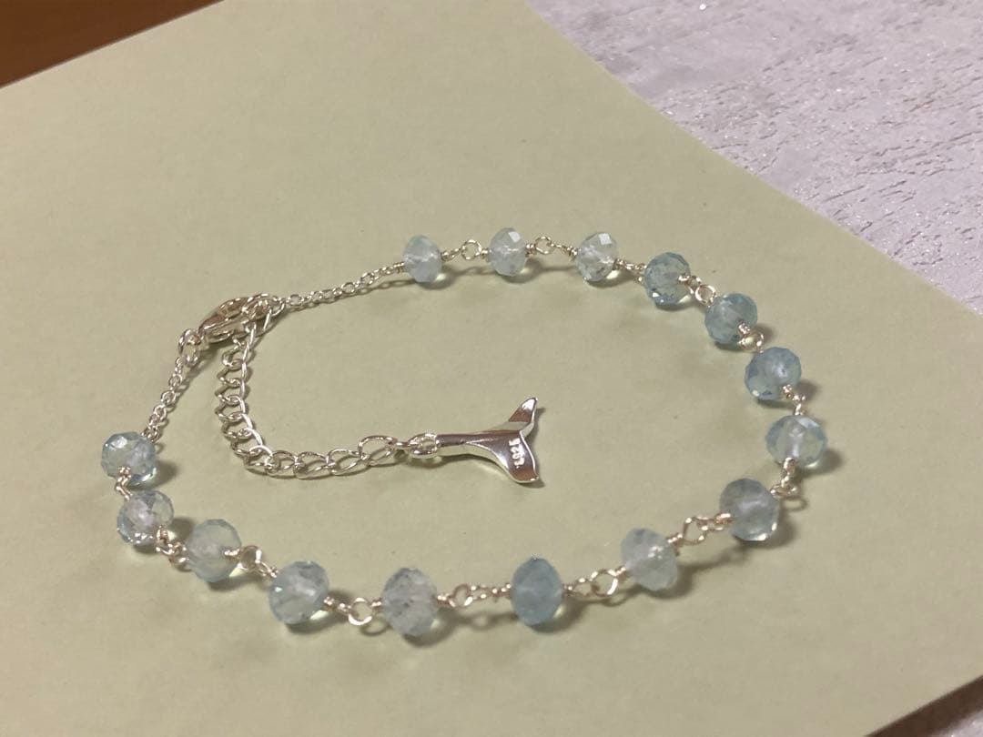 No.2078★SV925天然石￼￼アクアマリンのブレスレット