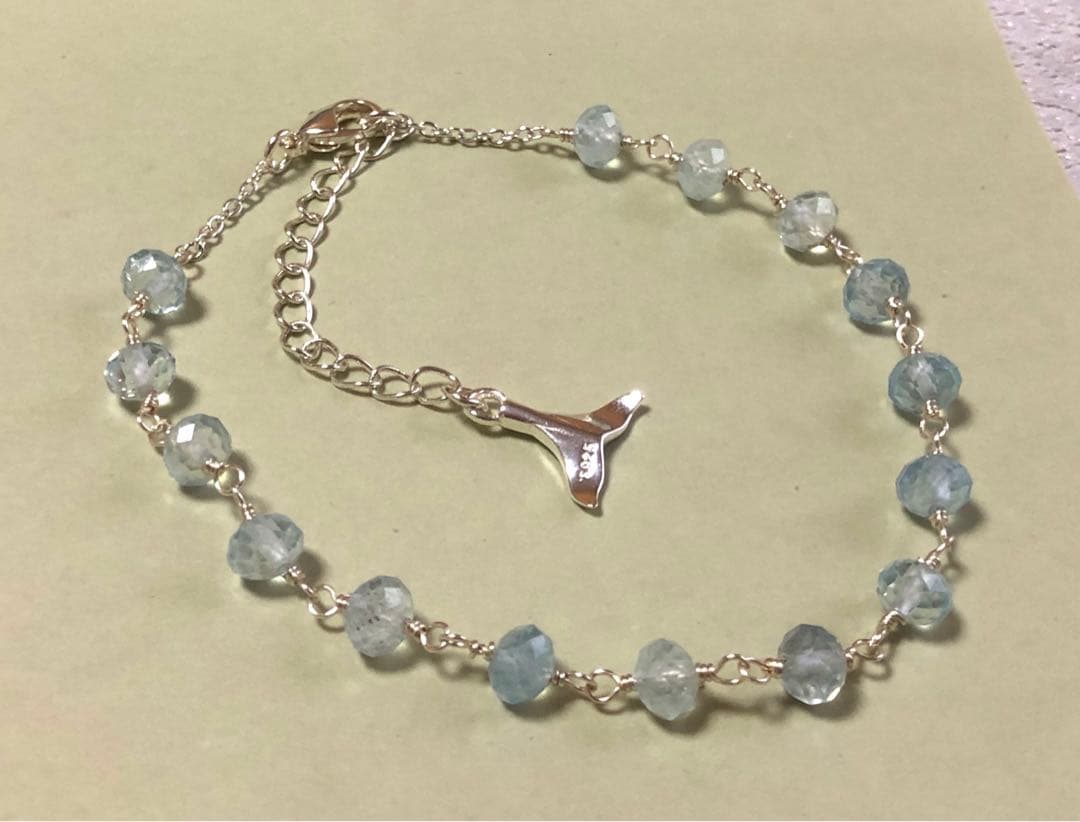 No.2078★SV925天然石￼￼アクアマリンのブレスレット
