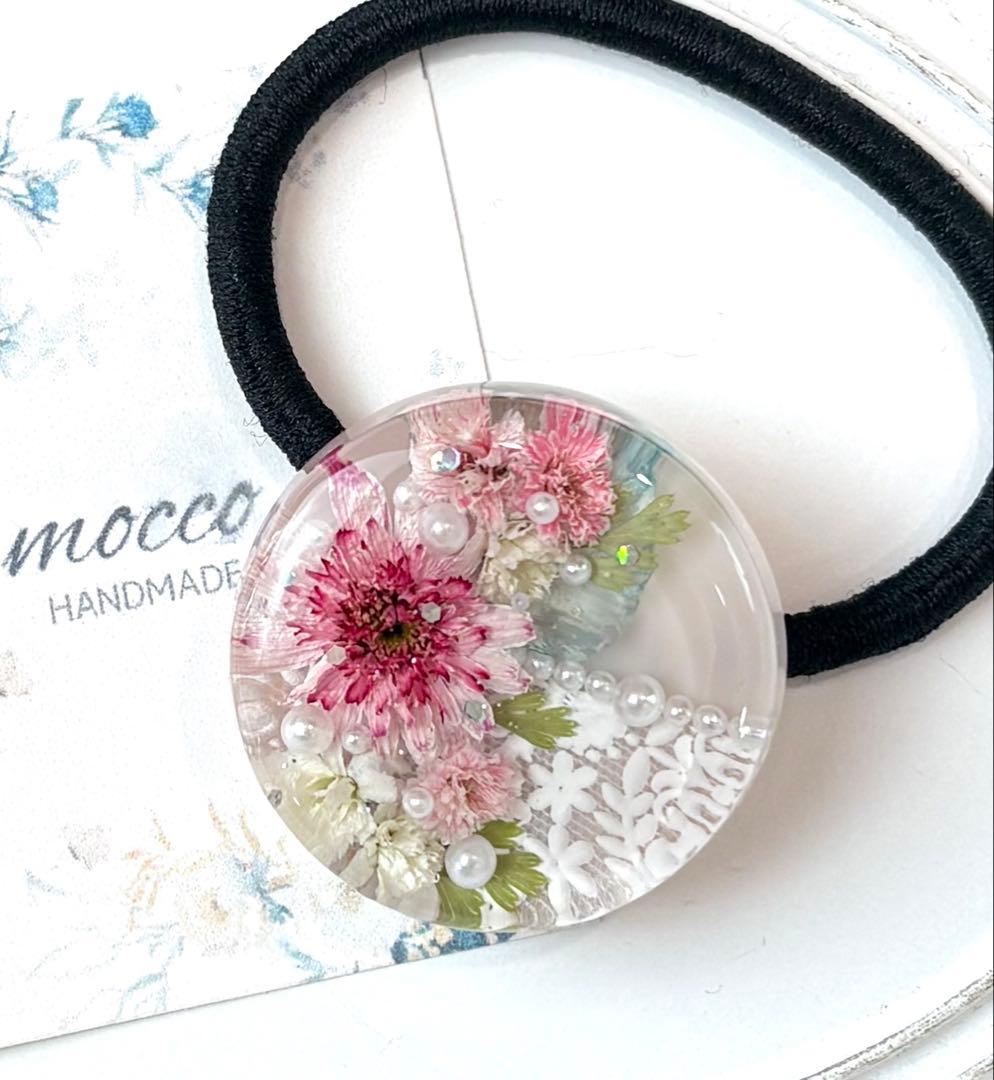 レジンヘアゴム ポニーフック　ドライフラワー　No.379