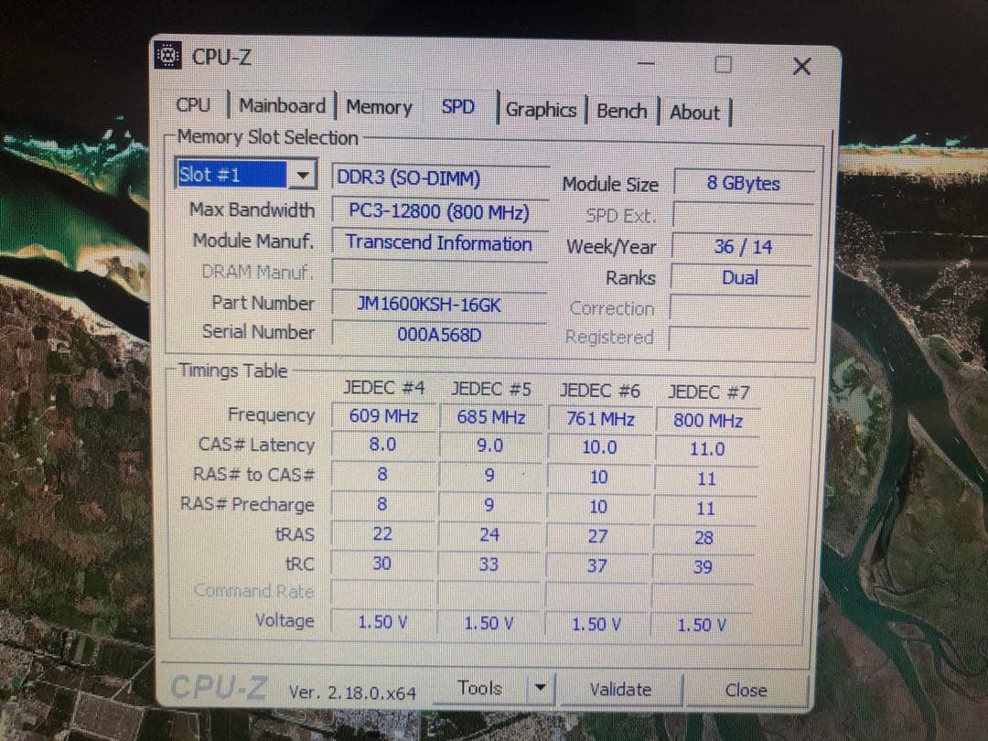 ②美品Transcend DDR3 16GB(8GBX2枚)1600MHzメモリ