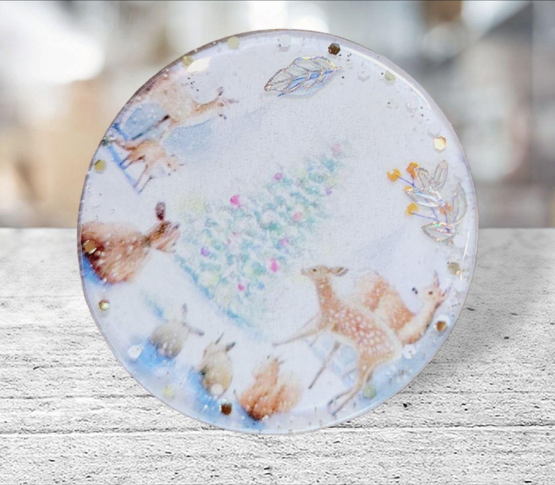 NO.632❤Xmasツリーと動物達❤レジンへアゴム ブローチ