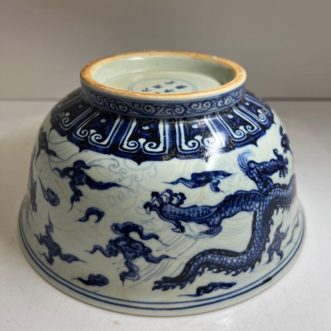 専用　中国美術　大明宣徳年製　青花大鉢　口径約23㎝　東Y8-0312⑤タルオ