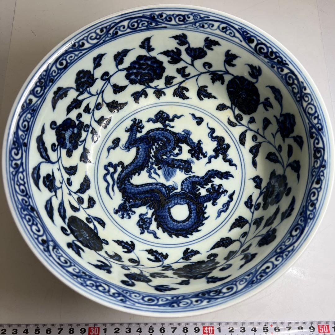 専用　中国美術　大明宣徳年製　青花大鉢　口径約23㎝　東Y8-0312⑤タルオ