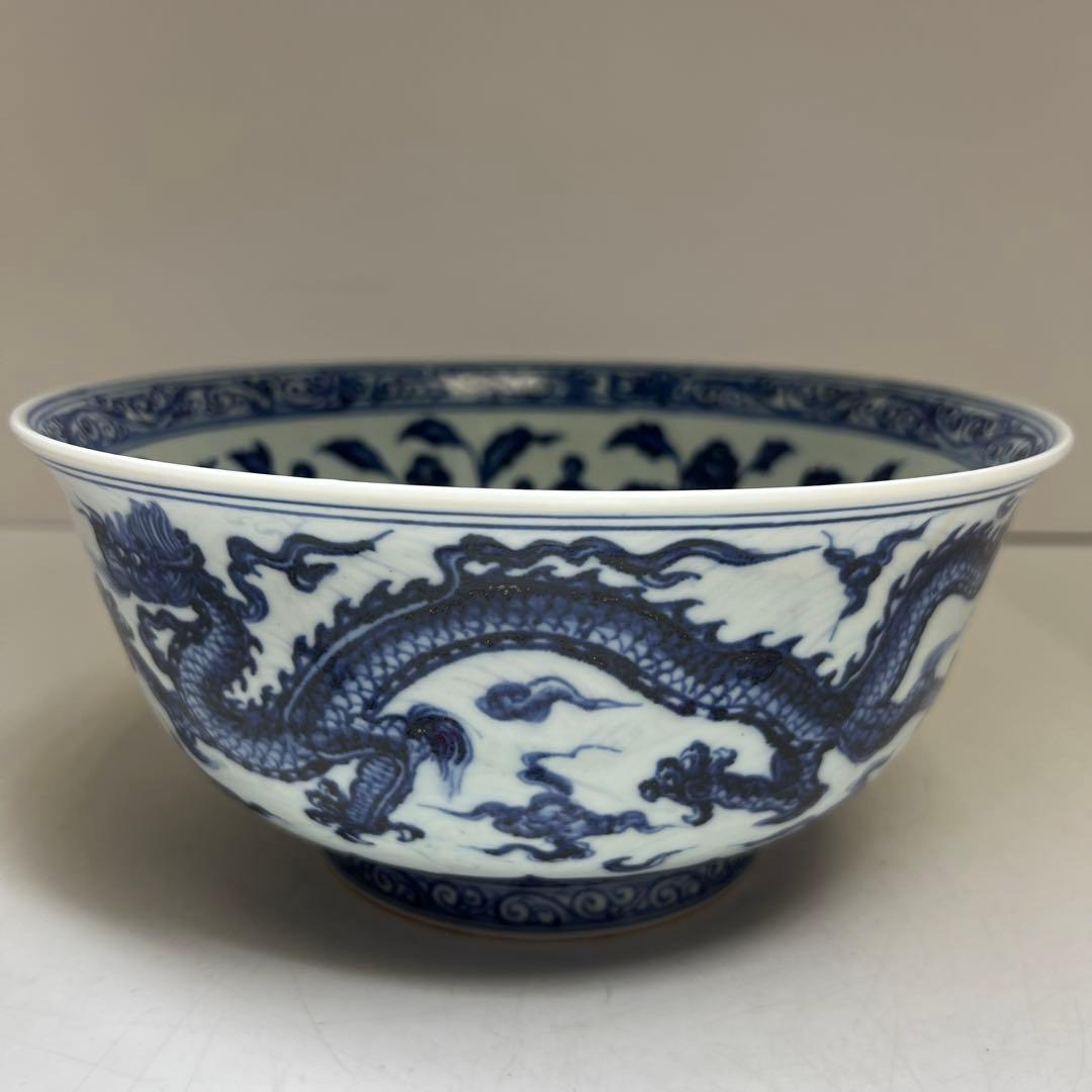 専用　中国美術　大明宣徳年製　青花大鉢　口径約23㎝　東Y8-0312⑤タルオ