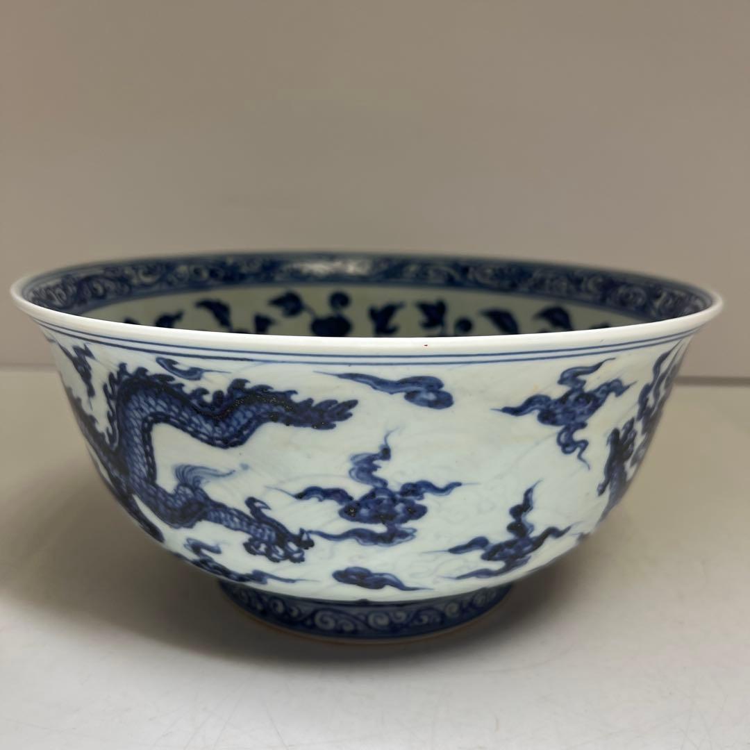 専用　中国美術　大明宣徳年製　青花大鉢　口径約23㎝　東Y8-0312⑤タルオ