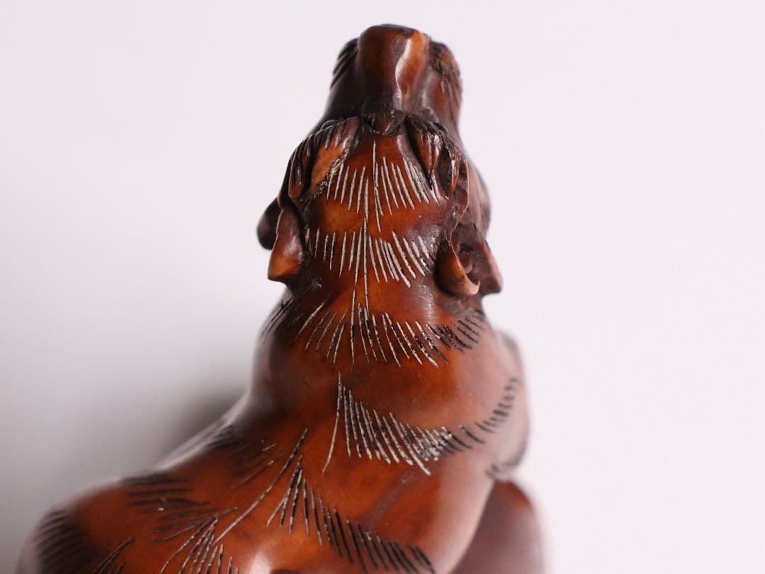 木製 提物 根付 虎 寅 トラ 在銘 松山 彫刻 木彫り【MB308】