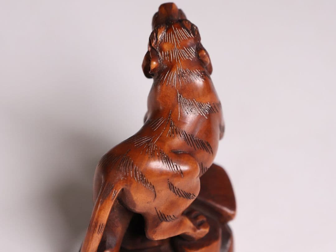 木製 提物 根付 虎 寅 トラ 在銘 松山 彫刻 木彫り【MB308】