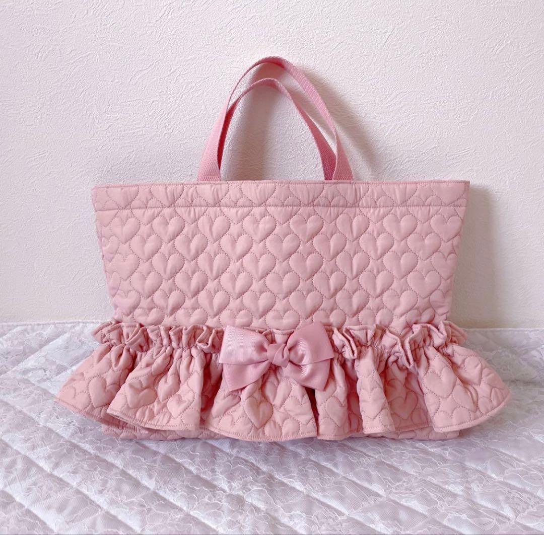 レッスンバッグ.体操服入れ.上靴袋3点セット♡ハート柄キルト(コーラルピンク)