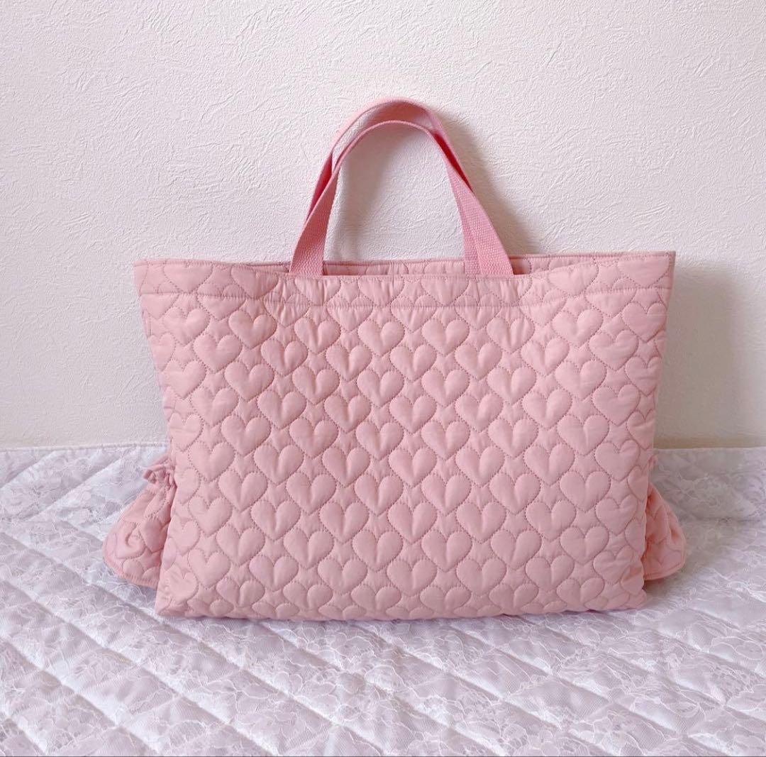 レッスンバッグ.体操服入れ.上靴袋3点セット♡ハート柄キルト(コーラルピンク)