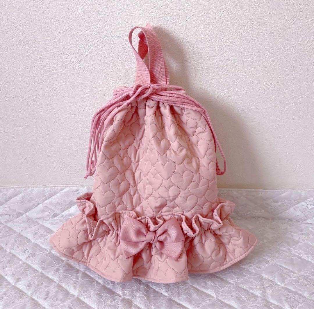レッスンバッグ.体操服入れ.上靴袋3点セット♡ハート柄キルト(コーラルピンク)
