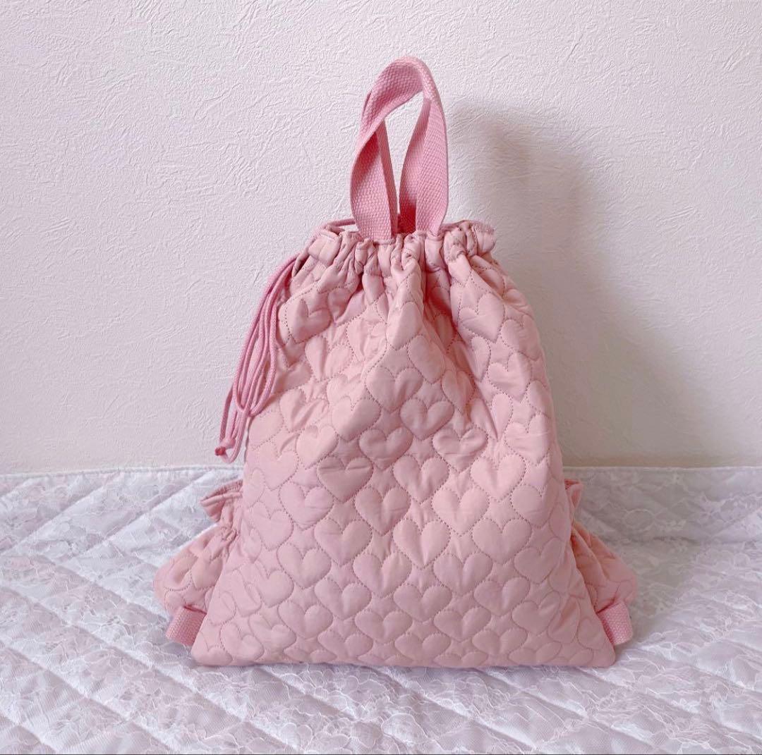 レッスンバッグ.体操服入れ.上靴袋3点セット♡ハート柄キルト(コーラルピンク)