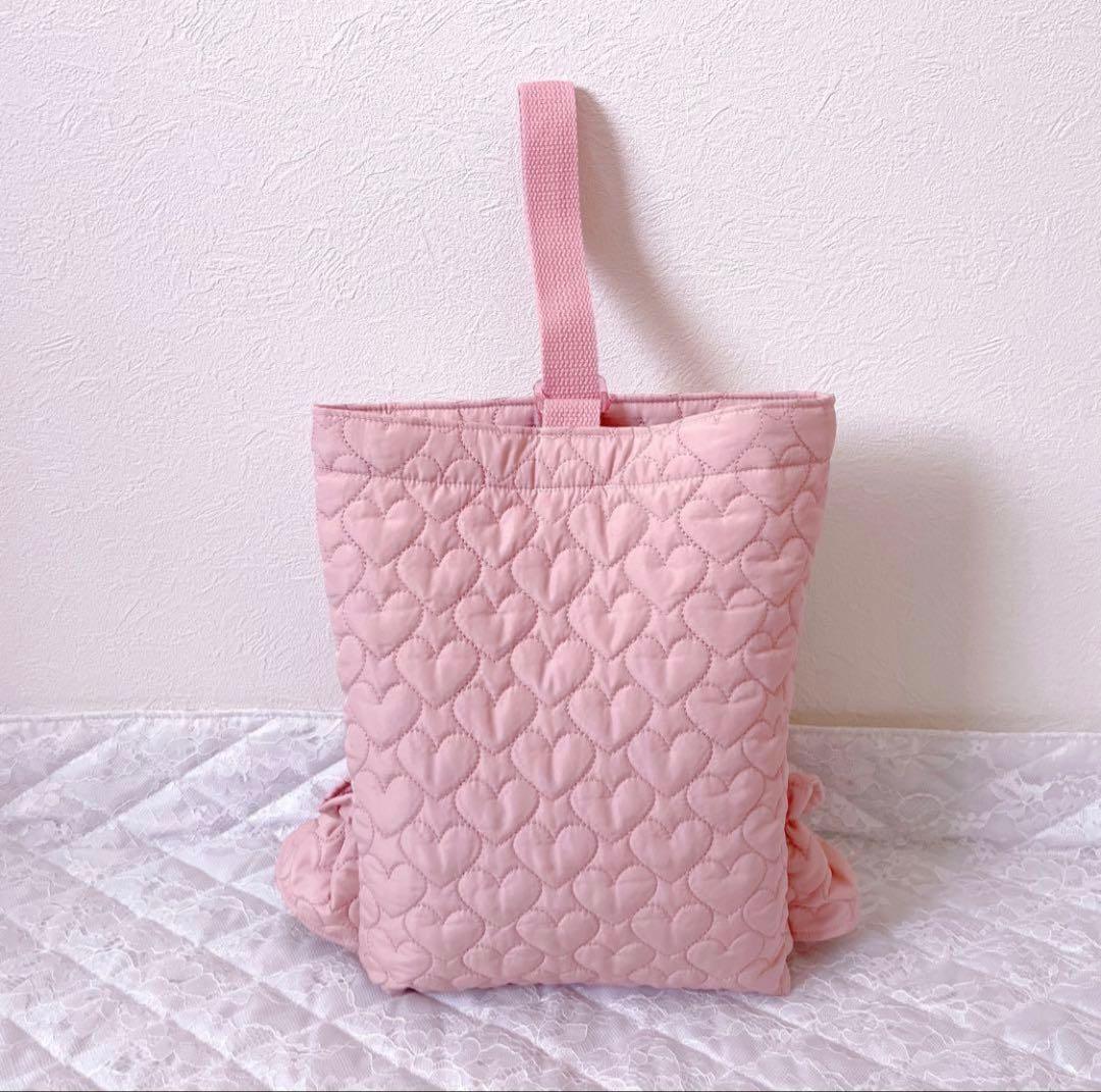 レッスンバッグ.体操服入れ.上靴袋3点セット♡ハート柄キルト(コーラルピンク)
