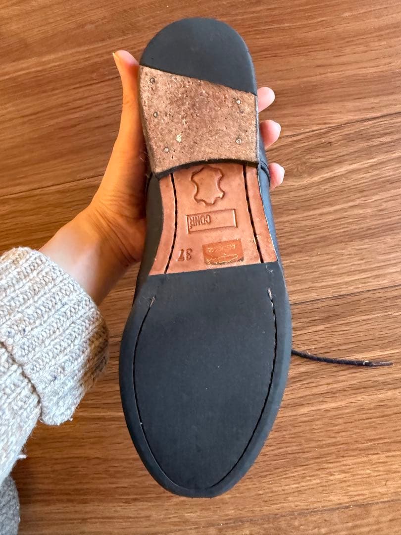 黒 レースアップシューズ レザー