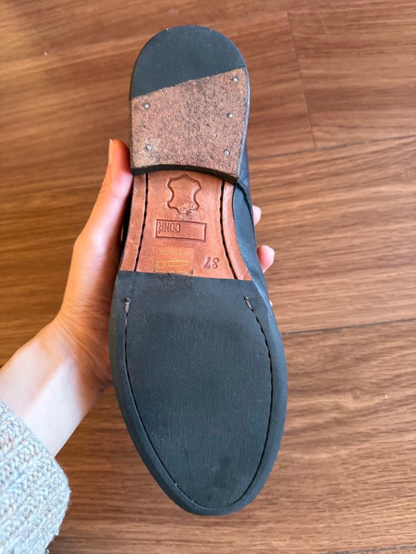 黒 レースアップシューズ レザー