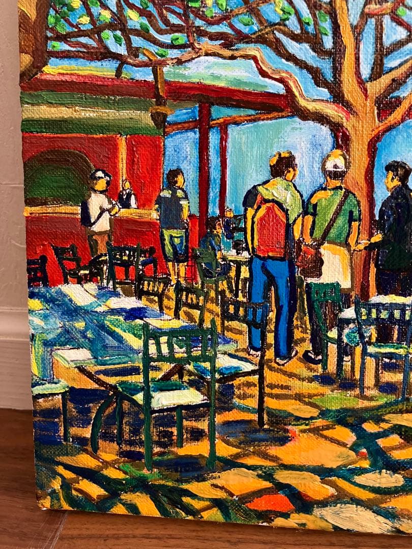 油彩画　油絵　絵画　カフェテリア　M8号　ヨーロッパ風景画