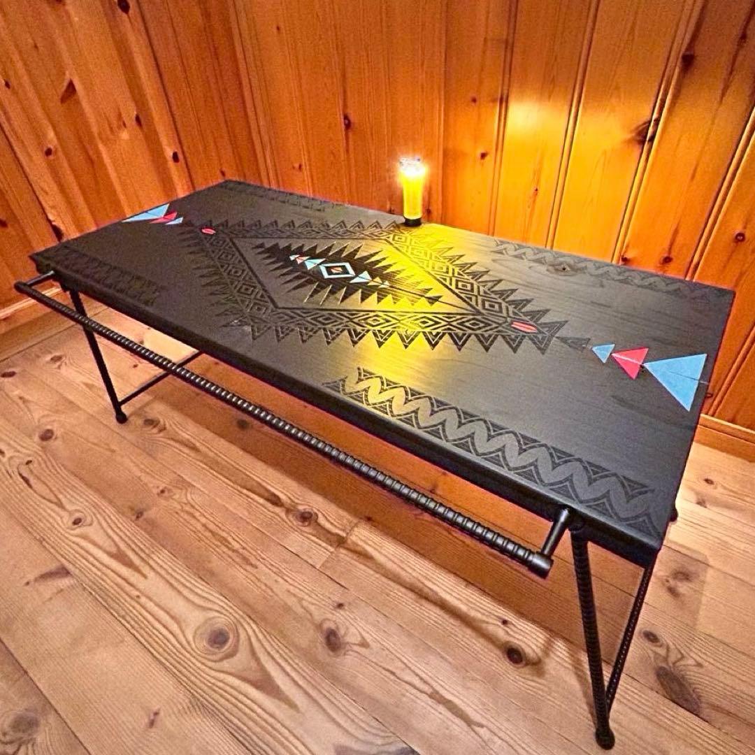 No.565 アイアンローテーブル オルテガテーブル　ネイティブ柄