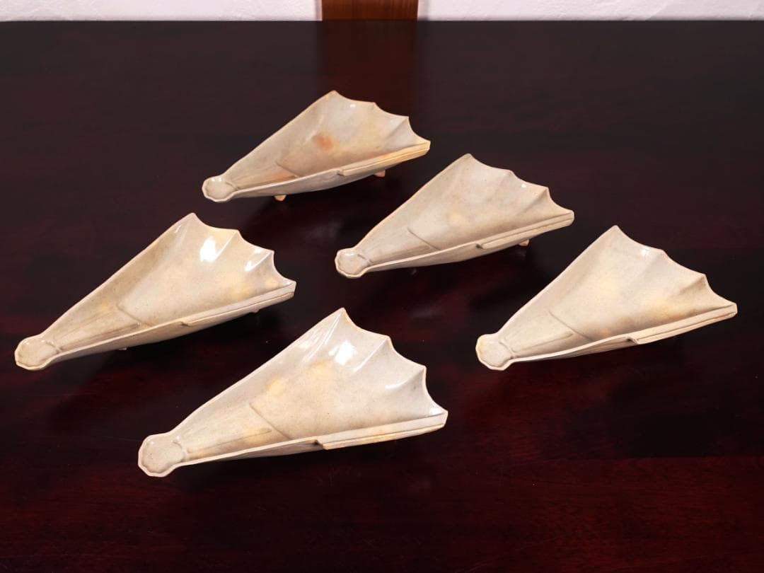 高級和食器 名工 坂田泥華 萩焼 扇面 向付 5客 共箱