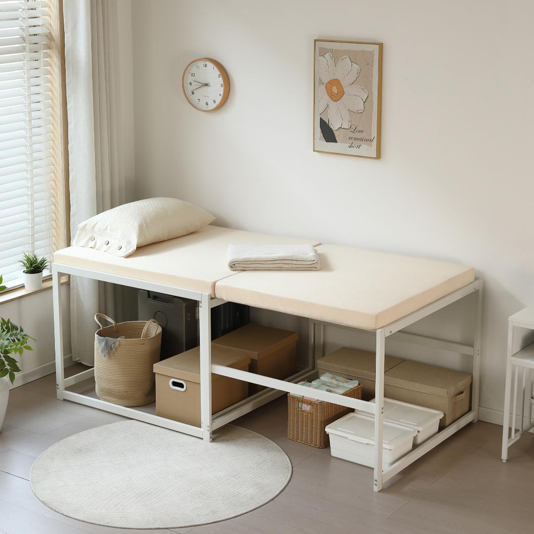 新登場！ハイタイプ伸長式ベッド　シングル　下収納に便利　２WAY　WHITE