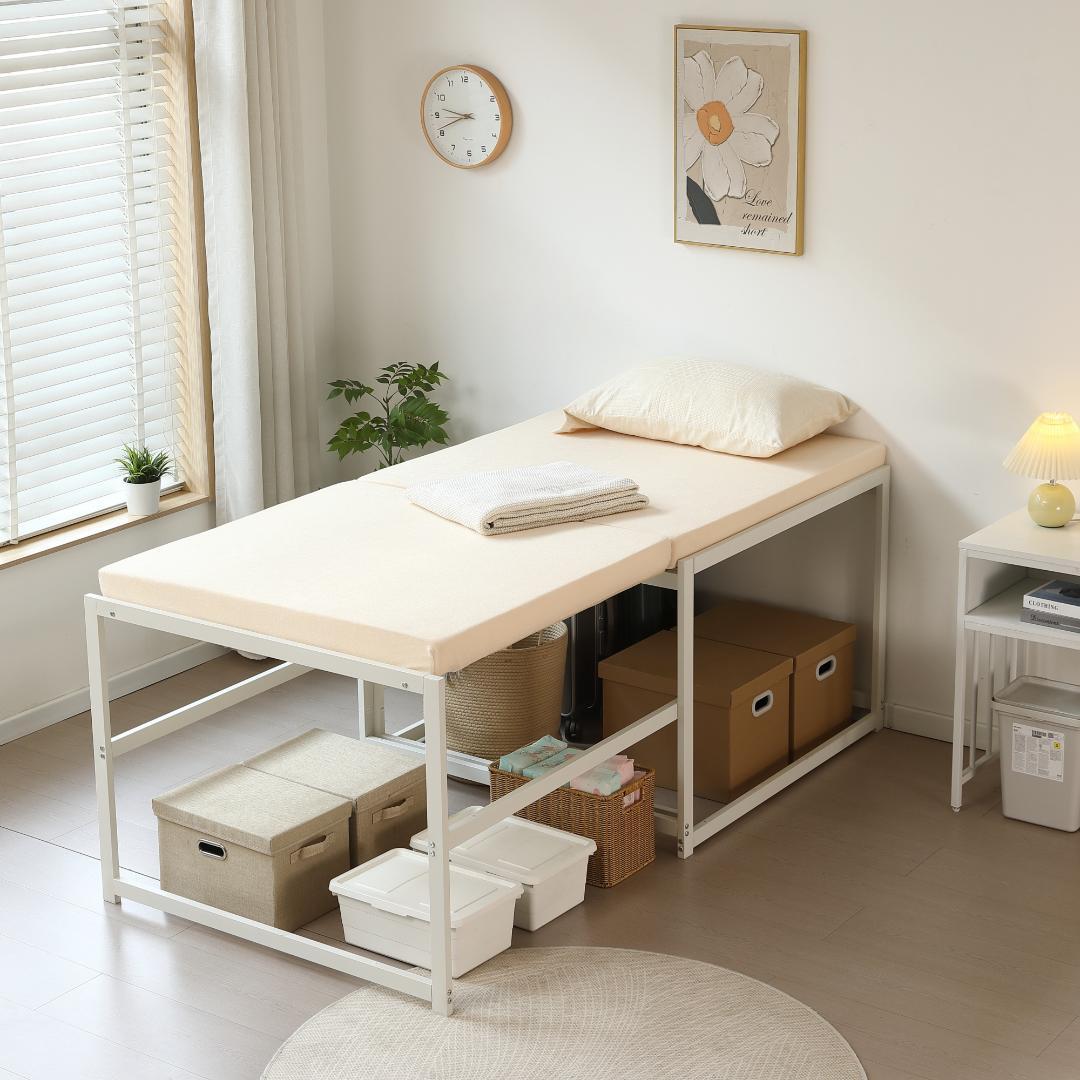 新登場！ハイタイプ伸長式ベッド　シングル　下収納に便利　２WAY　WHITE