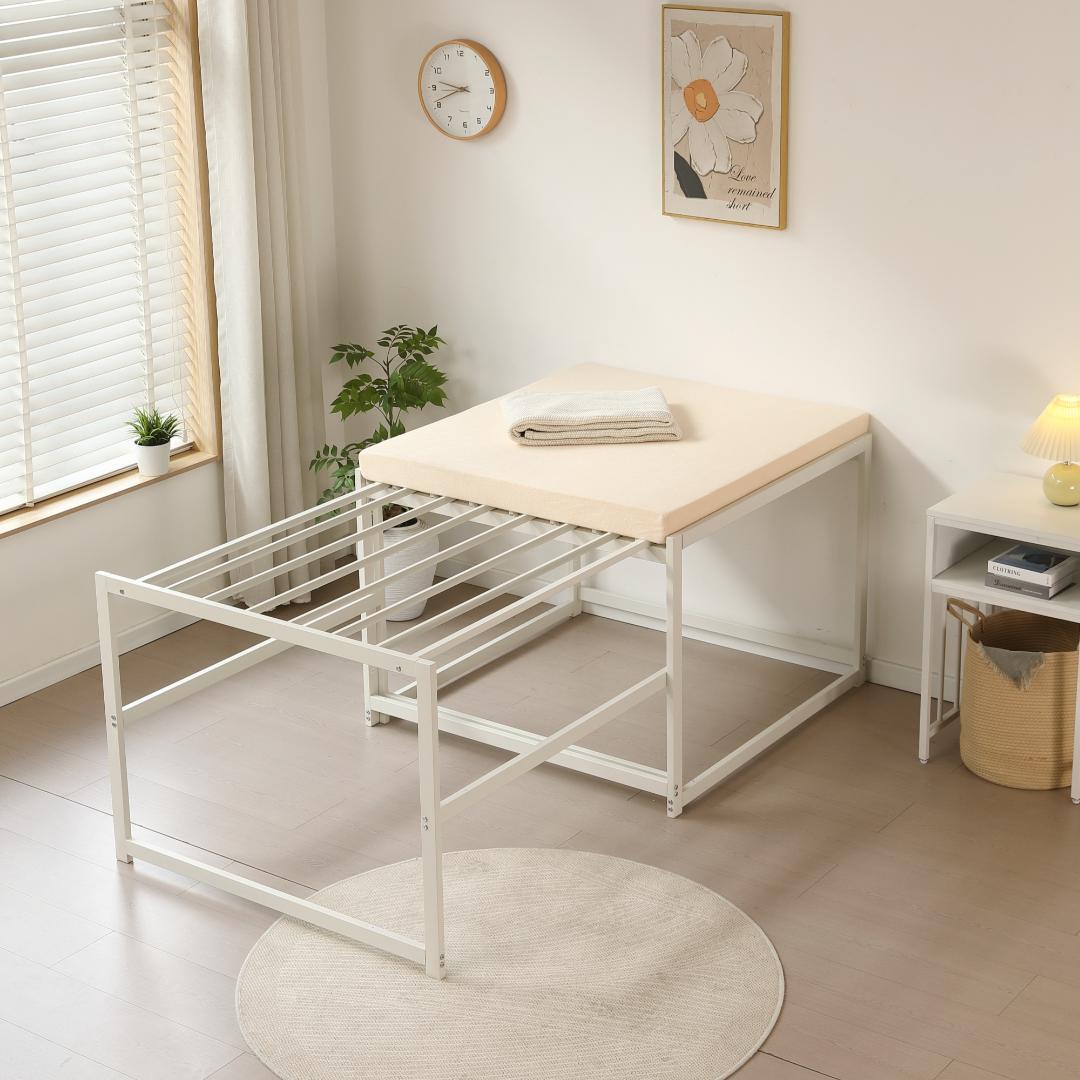 新登場！ハイタイプ伸長式ベッド　シングル　下収納に便利　２WAY　WHITE