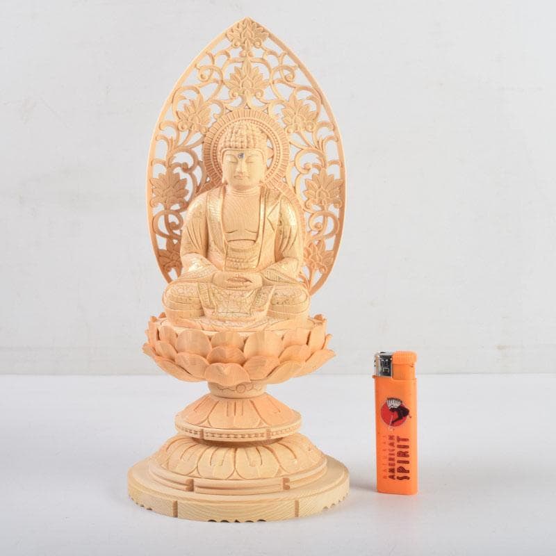 仏教美術　桧彫刻　釈迦如来座像　仏像　蓮華台　C　8982