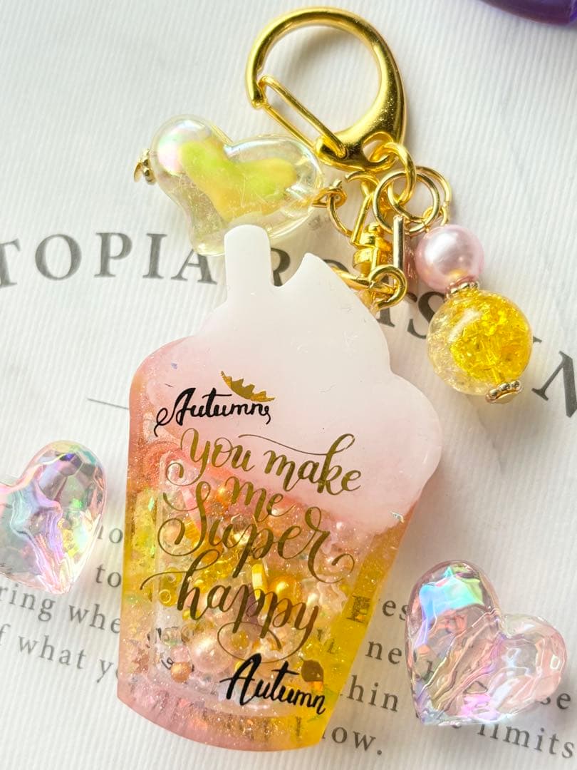 シャカシャカキーホルダー　ピンク✖︎イエローm'sチョコドリンクシェーカー