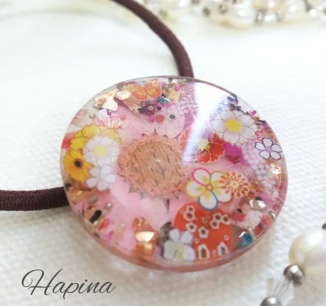 ピンク系 和柄ラウンドレジンヘアゴム