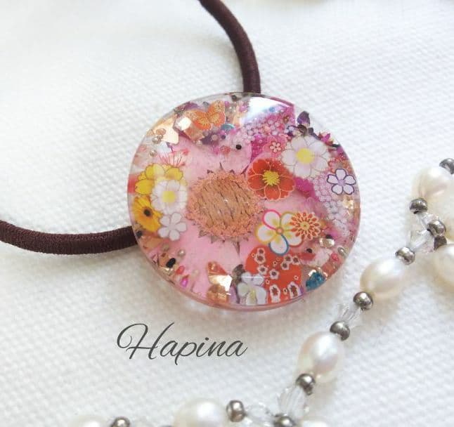 ピンク系 和柄ラウンドレジンヘアゴム