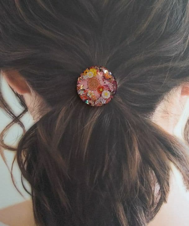 ピンク系 和柄ラウンドレジンヘアゴム