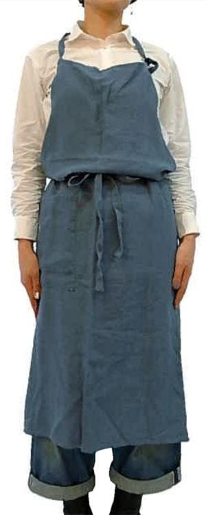 リトアニア製　Linne　リネン/麻　キッチンエプロン BL