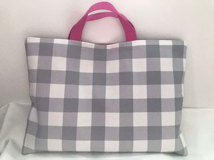 9 ギンガムチェック お花レッスンバッグ フリルバッグcheck&stripe