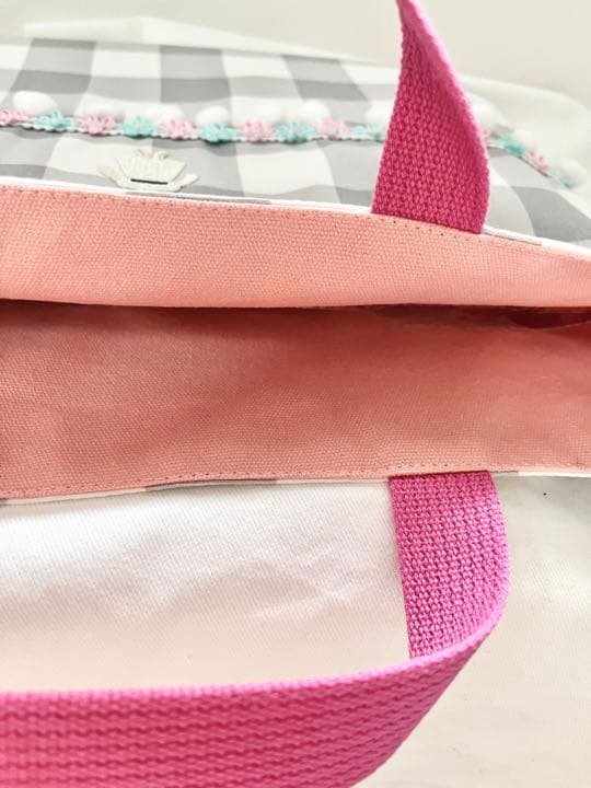 9 ギンガムチェック お花レッスンバッグ フリルバッグcheck&stripe
