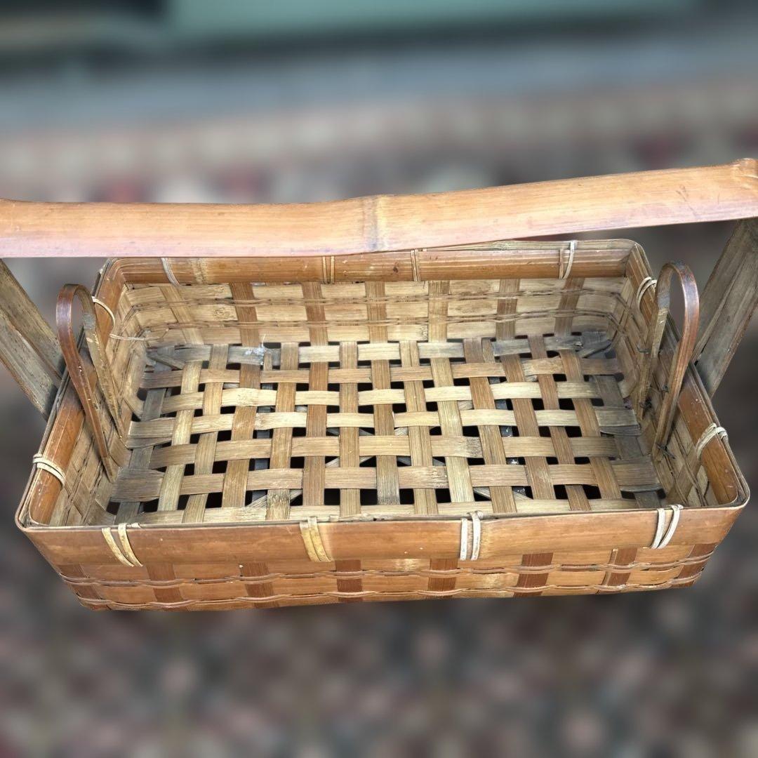 ヴィンテージ　竹バスケット 持ち手付き
