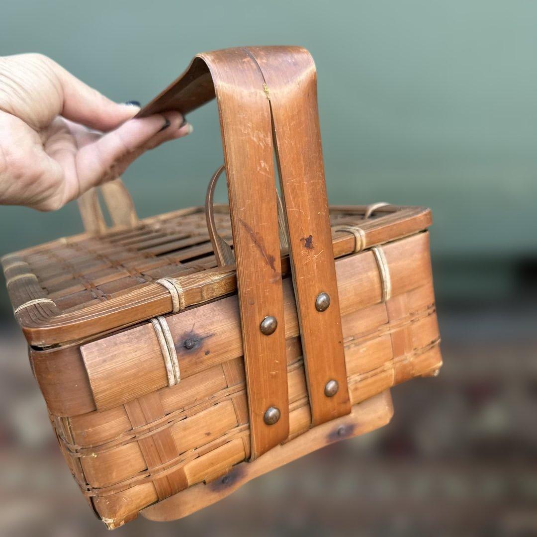 ヴィンテージ　竹バスケット 持ち手付き