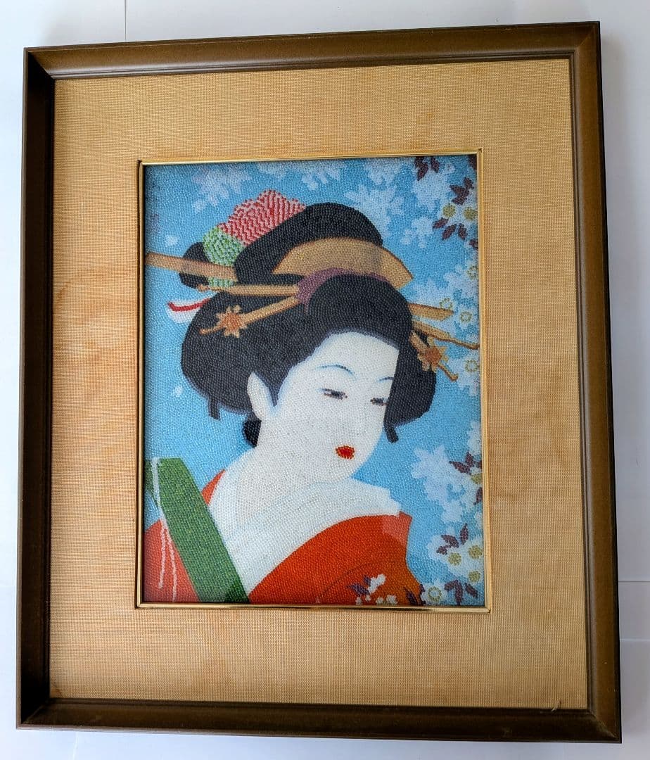 【完成品】ビーズタッチ手芸 額縁入り 3枚セット（虎・美人画）ハンドメイド
